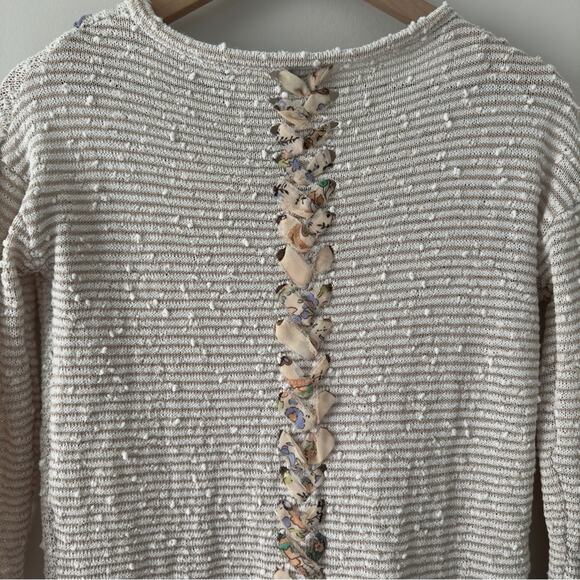 Anthropologie Akemi + Kin Cream Gray White Ribbon Embellished Knit Sweater Top - Picture 5 of 14
